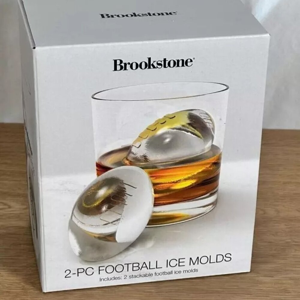 Brookstone Football Ice Molds for Whiskey Scotch Bourbon - 2 Piece - New in Box!